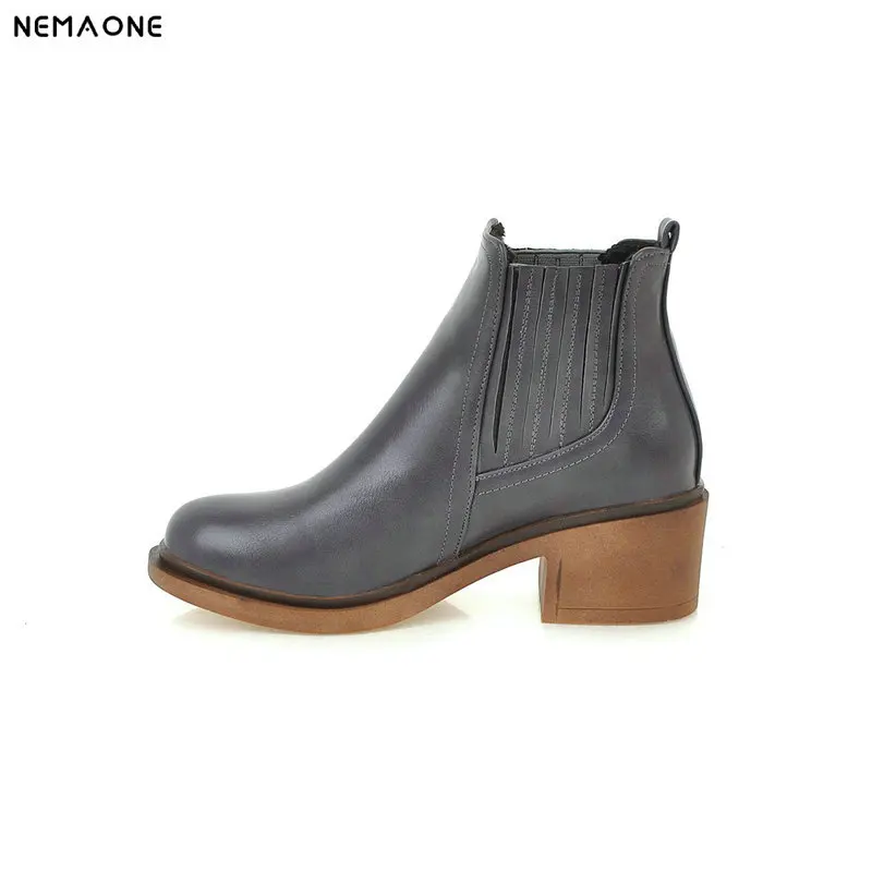

NEMAONE New ladies shoes ankle western boots 5cm high heels round toe boots spring autumn women shoes large size 43