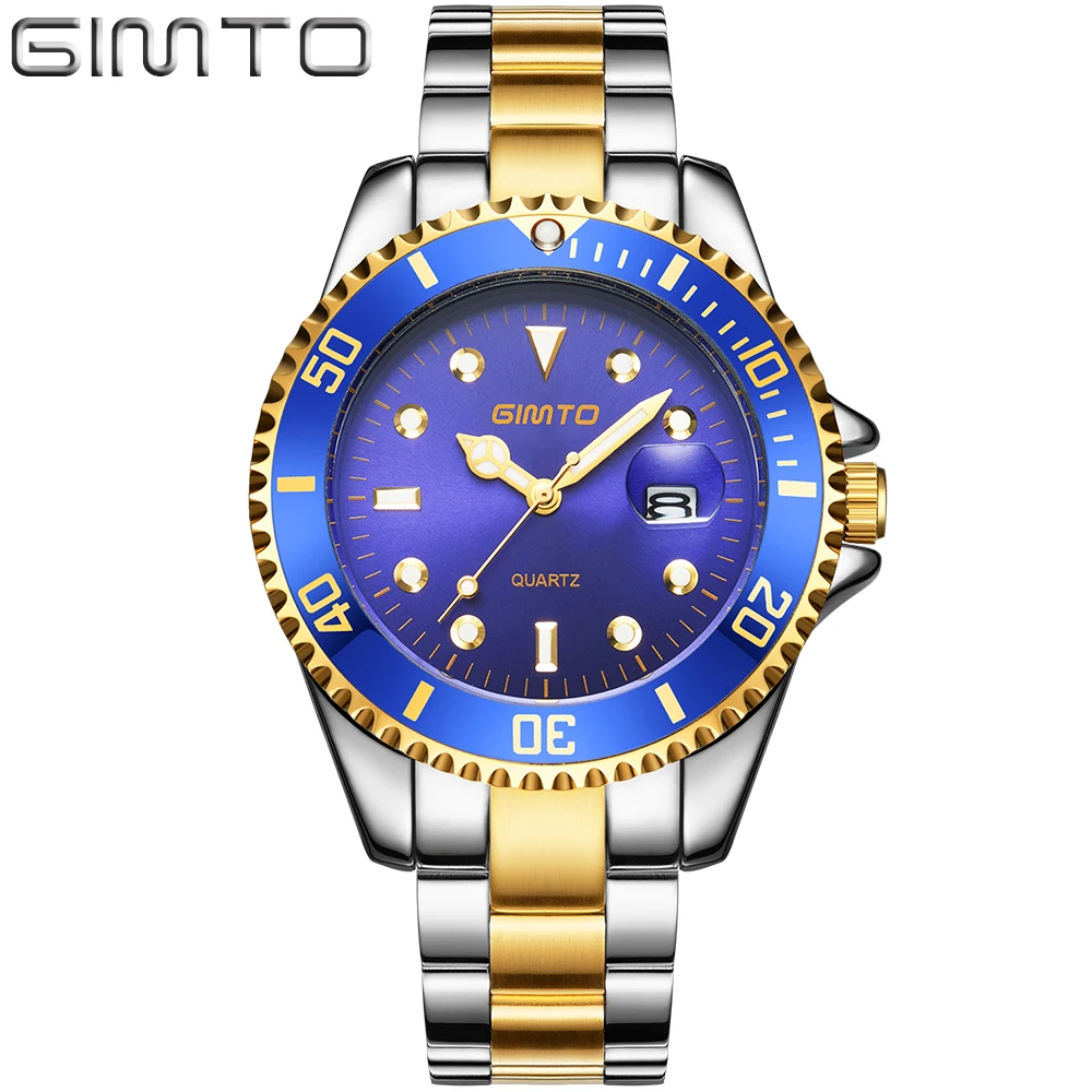 GIMTO Brand Business Watch Men Calendar Steel Quartz Wristwatch Luxury Gold Silver Mens Watches Waterproof Relogio
