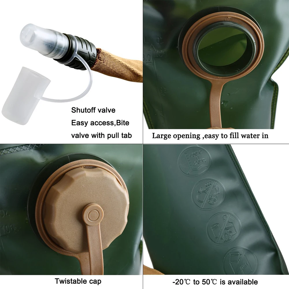 3L دراجة الفم الرياضات المائية المثانة الترطيب التخييم المشي لمسافات طويلة تسلق العسكرية الأخضر مقوس