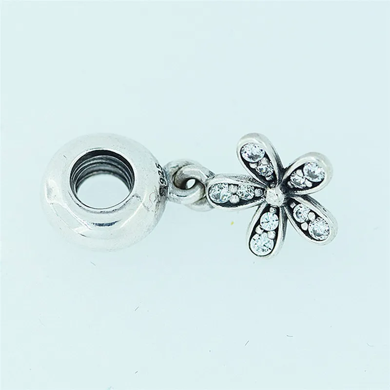 

100% 925 Sterling Silver Daisy Dangle Charm Beads With Clear CZ for Jewelry Making Fit Bracelets & Necklace DIY YL160