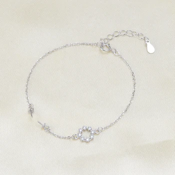 

925 Sterling Silver Pearl Bracelet Chain Findings, Fashion Bracelet Settings Jewelry Parts Fittings Charm Accessories 2 Color