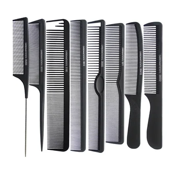 

8pcs/ Lot ! PROFESSIONAL Salon Combs Hair Cutting Carbon Fiber Comb Rat Tail Antistatic Styling Barbers Hairdressing Hair Combs
