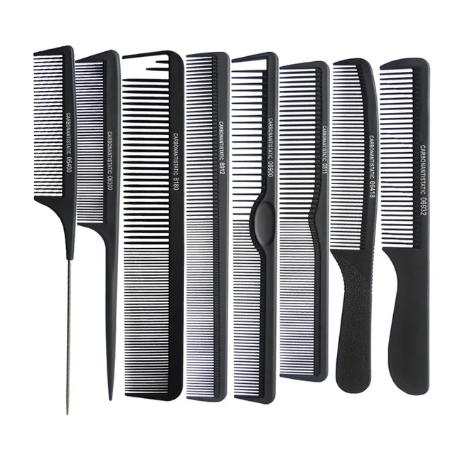 8pcs/ Lot ! PROFESSIONAL Salon Combs Hair Cutting Carbon Fiber Comb Rat
