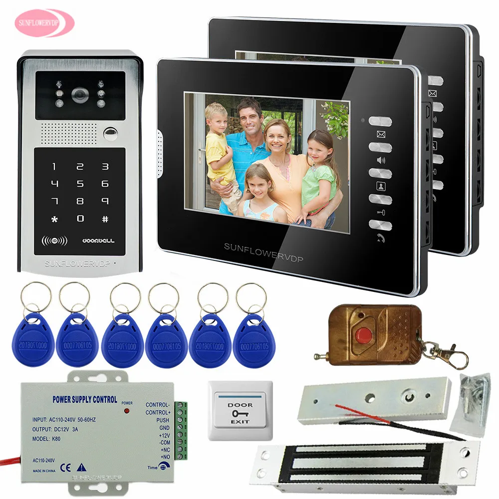 

Video Phone Intercom Monitor Video Phone For 2 Apartment Keyboard Code Unlock Talkback System IP55 Waterproof Magnetic Door Lock