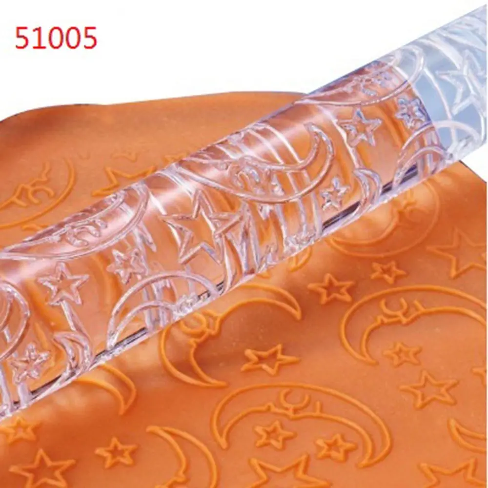 1PC Acrylic Printing Mold Stick Rolling Pin Designed Fondant Cake Impression Pastry Roller Embossing Baking Tools Fondant Tools