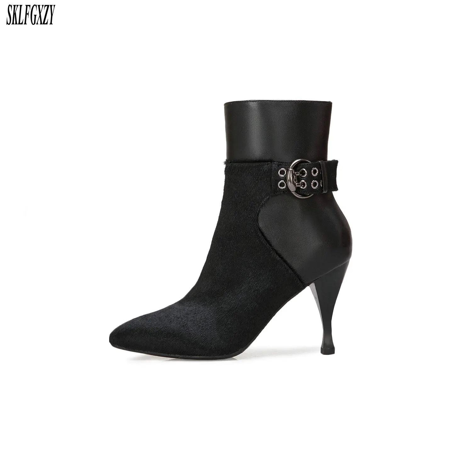 

2018 New fashion fall leather women's boots 100% cowhide high-heeled women's boots European women's shoes size 34-43