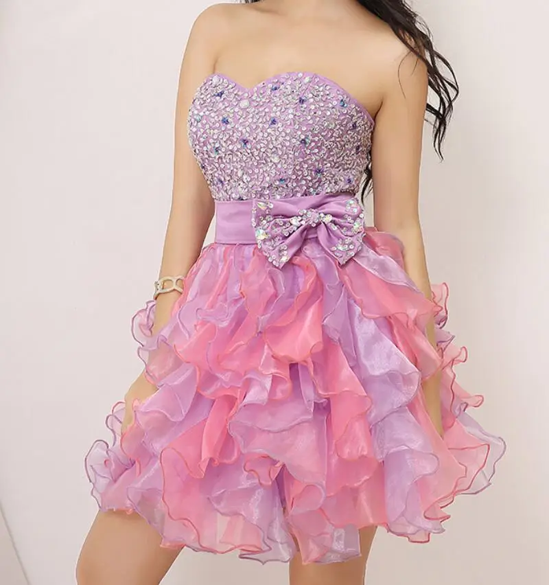 Лук Оборками Милая vestido formatura Органзы Galajurken Короткие Платья Выпускного Вечера