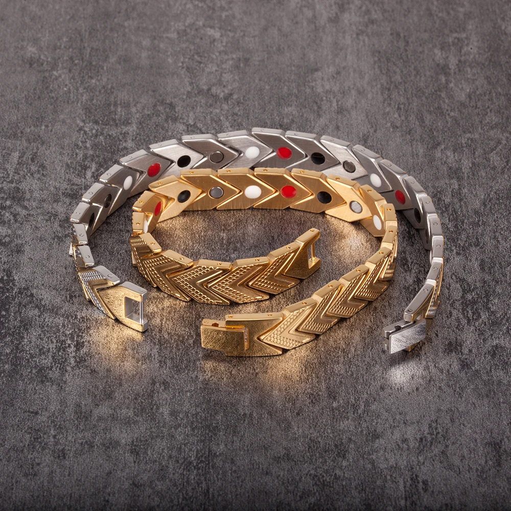 Магнитные браслеты Vinterly для женщин и мужчин золотого цвета из нержавеющей стали, энергетические германиевые браслеты на цепочке, мужские браслеты s