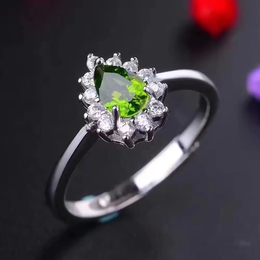 Верность естественно 4*6 мм диопсид s925 серебро редко перо fine jewelry наборы для женщин вечерние натуральный зеленый драгоценный камень