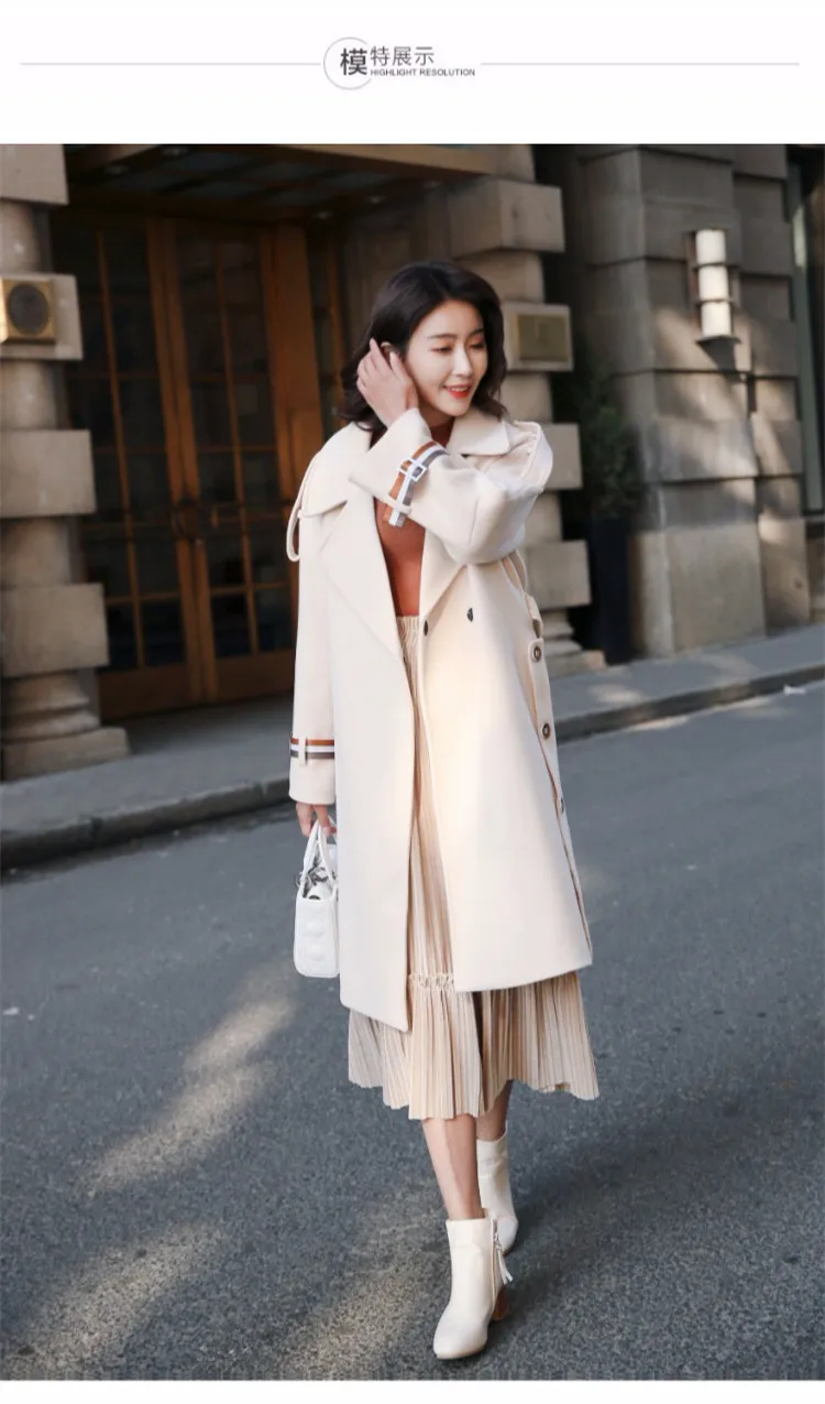 Зимнее шерстяное пальто женское плотное длинное шерстяное пальто с отложным воротником и пуговицами Женское пальто больших размеров белое пальто LGP659