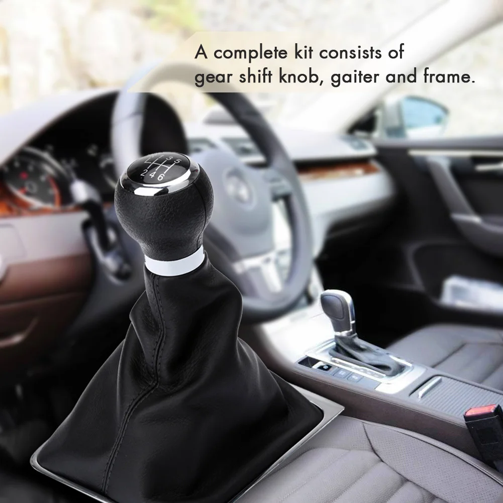 

Car Style Black 6 Speed Gear Shift Knob Boot Gaiter Frame for VW Passat B6 for Cars