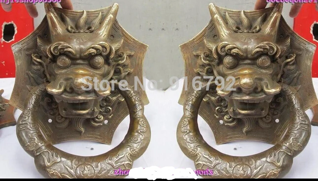 

Chinese Royal Classical Copper Guardian Evil Dragon Head Door knocker Pair
