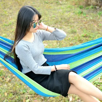 

Economical Portable Outdoor Hammock Garden Sports Home Travel Camping Swing Canvas Stripe Hang Bed Hammocks ds99