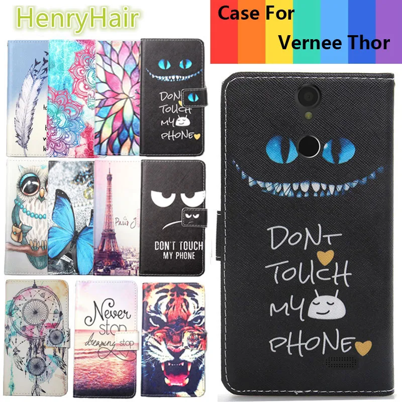 

Top Selling 11 Colors Cartoon Painting PU Leather Magnetic clasp Wallet Cover For Vernee Thor Case