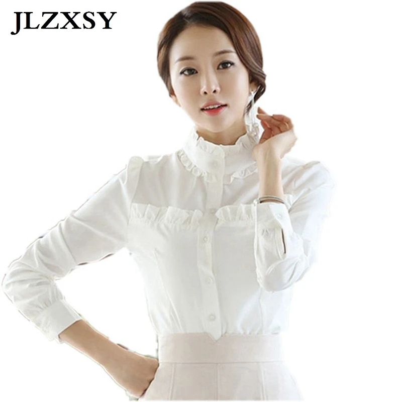 white frill neck blouse