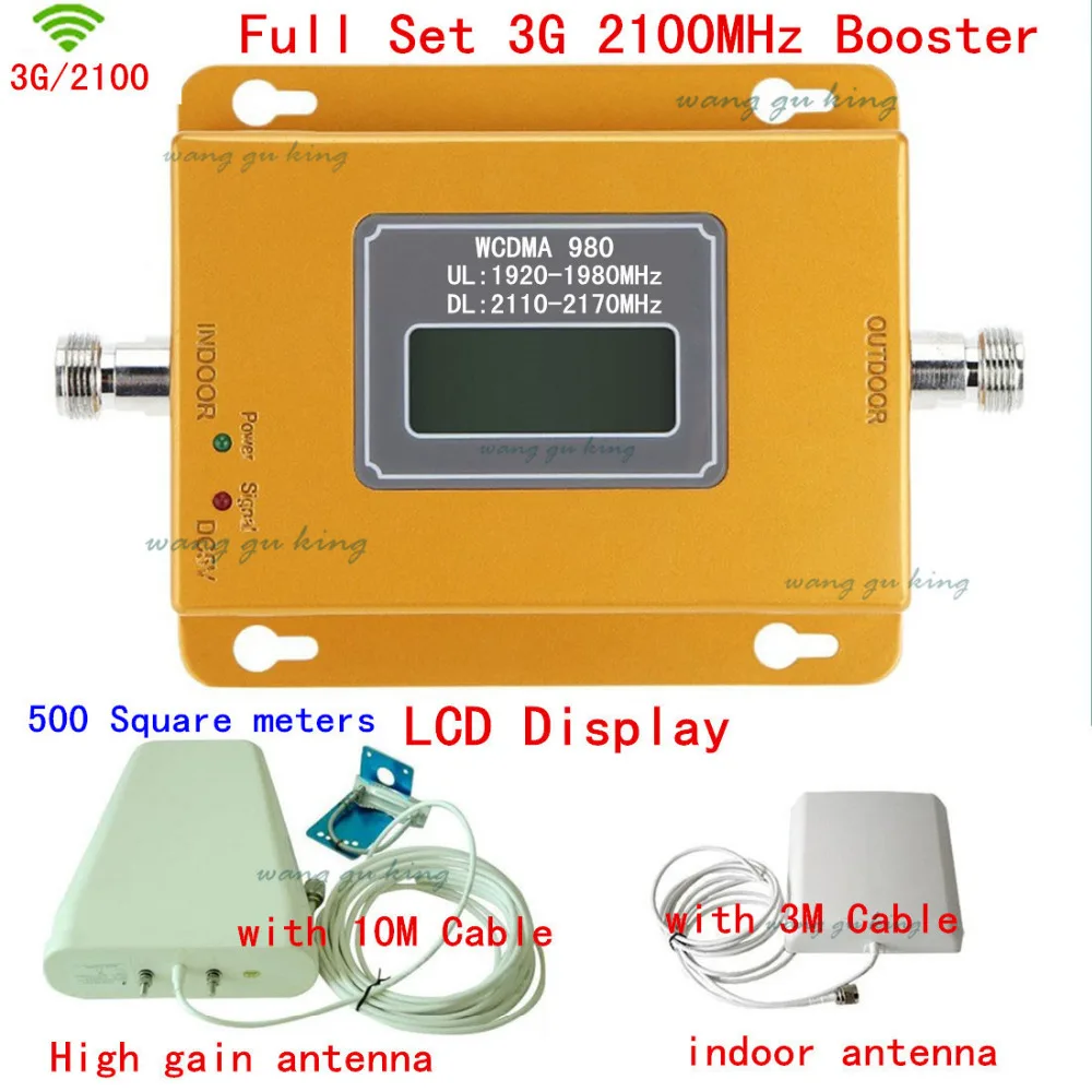 

Full Set LCD Display 3G W-CDMA 2100MHz Cell Phone Signal Booster 3G 2100 UMTS Signal Repeater Amplifier Outdoor Antenna + Cable