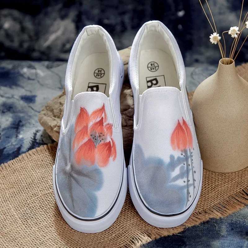 Canvas Shoe Platform Womens Shoes Woman Hand Ink Painting Autumn Pedal Sneakers Zapatos De Mujer Sneaker Chaussures Femme
