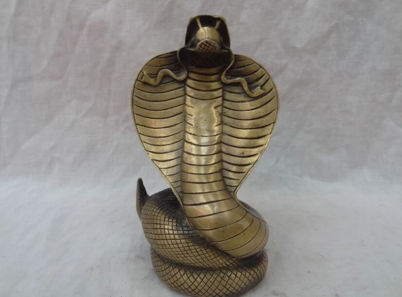 

S3737 China Year Zodiac Bronze Animals FengShui Wealth Naja Cobra Snake Elapoid Statue D0317
