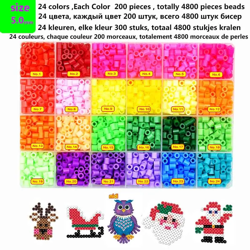 JSXuan Perler Beads 24 цвета 4800 штук 5 мм Хама шарик детская развивающая головоломка игрушки DIY подарок пищевой бусинки из ЭВА - Цвет: 24 color 4800 pieces