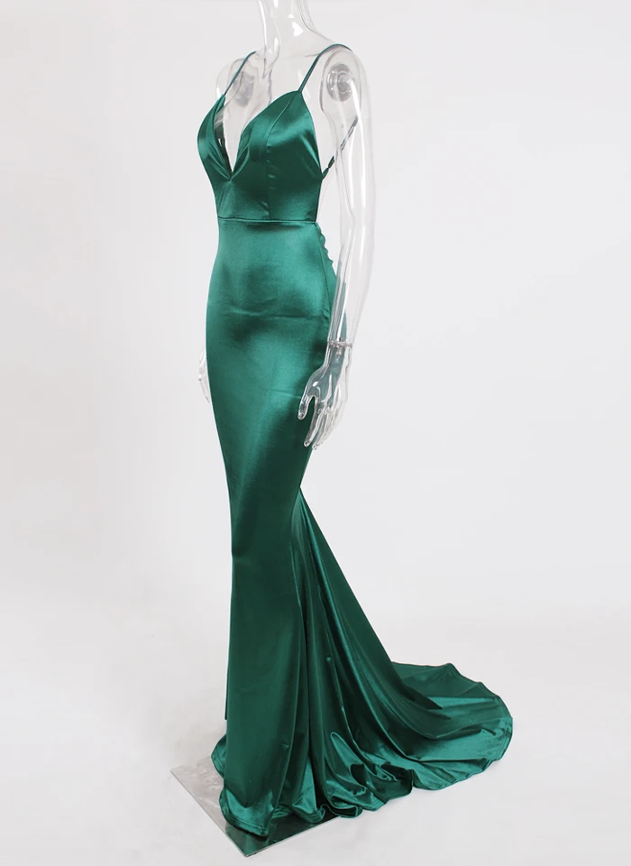 Зеленое сексуальное вечернее платье длиной до пола, платье русалки с открытой спиной, облегающее платье без рукавов с открытой спиной, эластичное платье