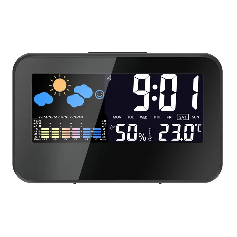 

Digital Weather Station Thermometer Hygrometer Alarm Clock with Colorful LED Display Smart Sound Control