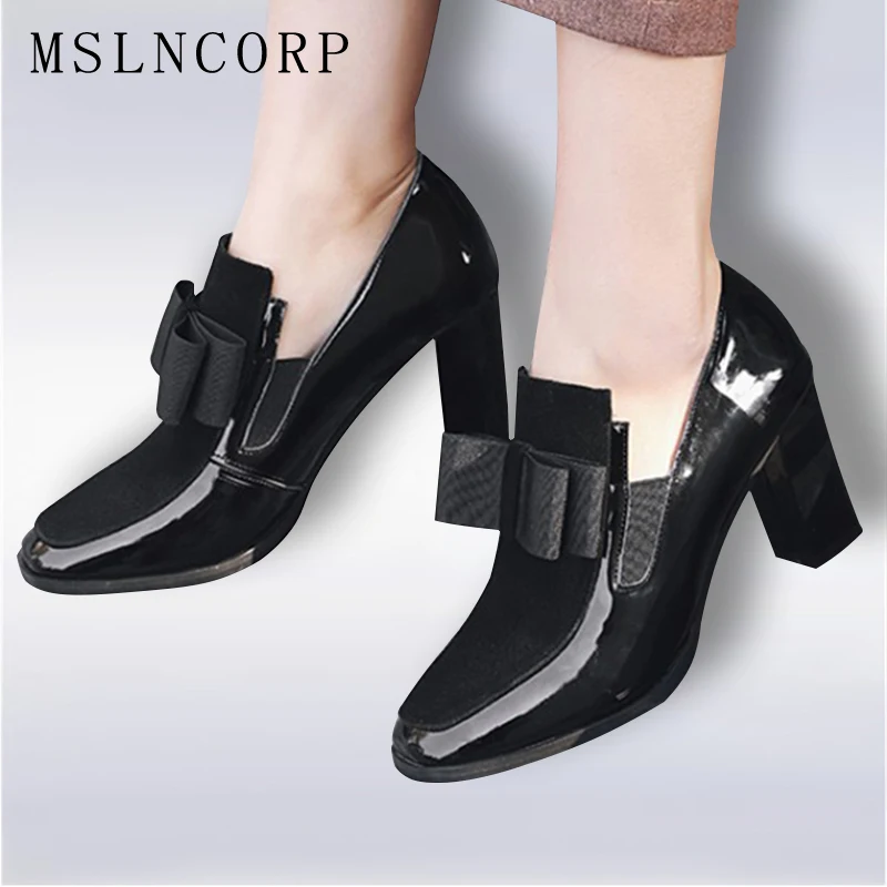 

Size 34-43 New 100% REAL PHOTO high heels pumps square toe Patent Leather shoes women ladies black Sexy Party chaussure femme