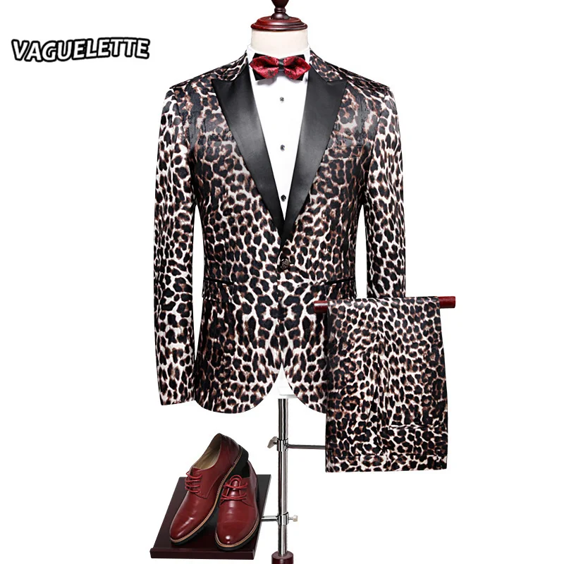 Buy Fashion Leopard Print Suit Men Costume Homme Mariage Luxury Mens Dj Suit