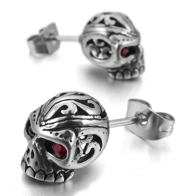 2017 New Cool Men Punk Rock Red Eyes Skeleton Skull Stainless Steel 2017 New Cool Men Punk Rock Red Eyes Skeleton Skull Stainless Steel Stud Earrings Fashion Women Jewelry In From Accessories On