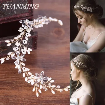 

Crystal Flower Bride Tiara Women's Hair Jewelry Bride Hair Band Pearl Wedding Jewelry Headband Handmade Bridal Accessories