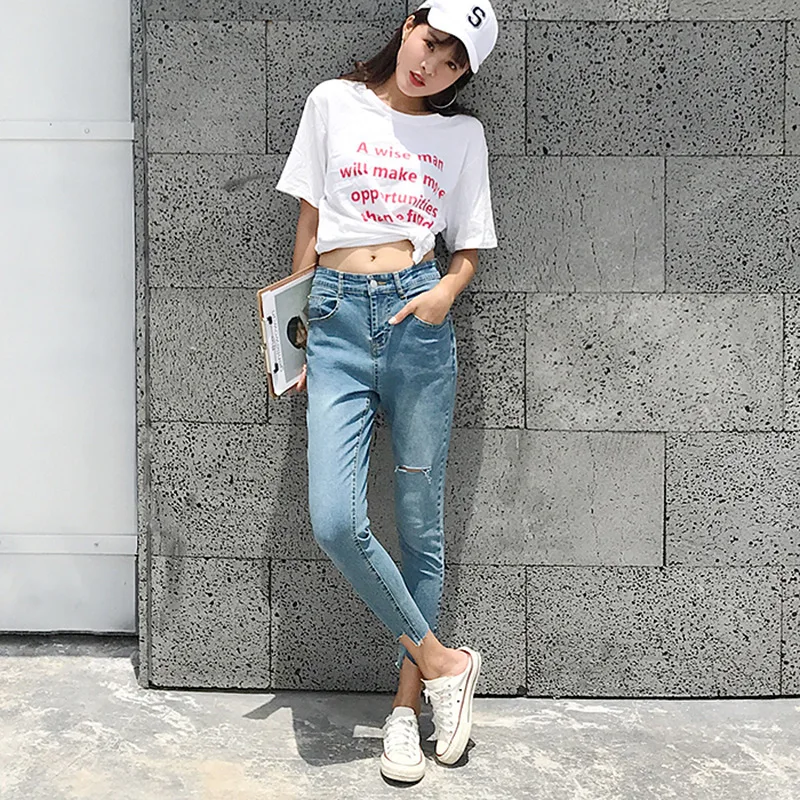 2018 Spring Korean Jeans Women Pencil Pants Slim Hips