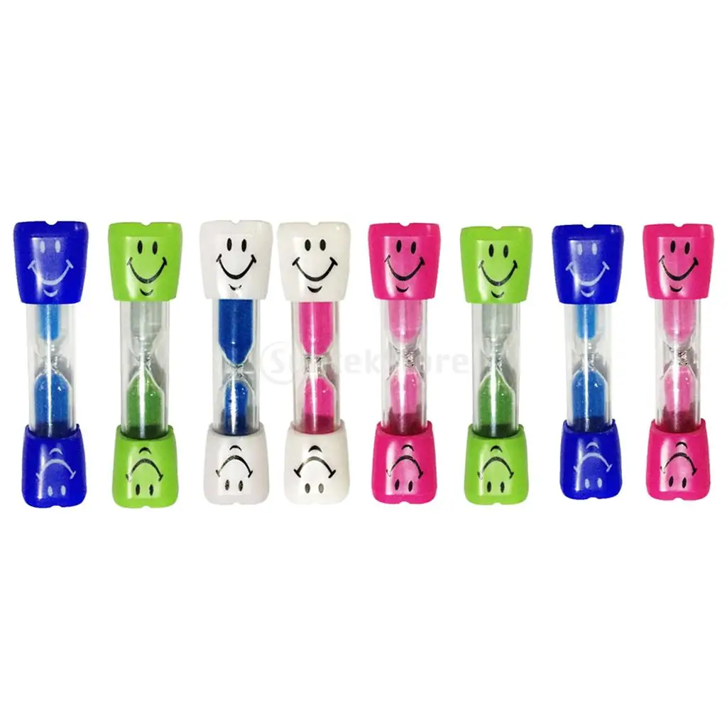 8pcs children kids tooth brushing sand timer clock 3 minutes smiling