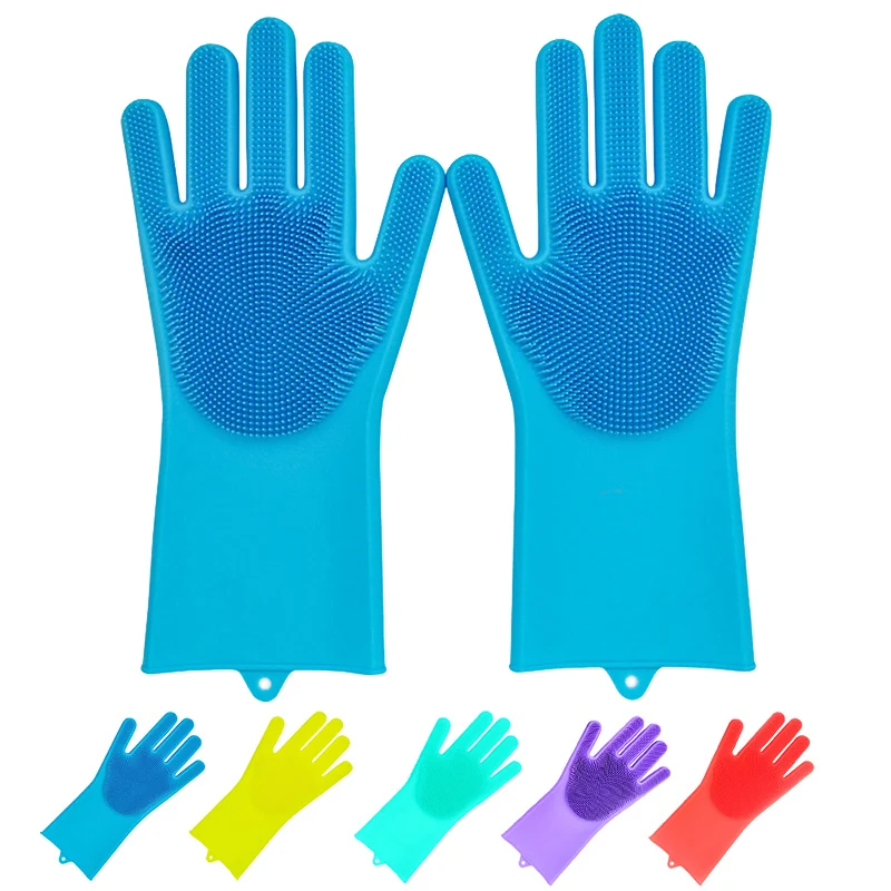 

Magic Silicone Scrubber Rubber Cleaning Gloves Dusting|Dish Washing|Pet Care Grooming Hair Car|Insulated Kitchen Helper