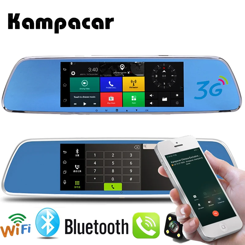 

Kampacar HD 7 Inch 3G Car Dvr Dash Camera Auto Rear View Android Bluetooth Car GPS Navigator Smart Rearview Mirror Car Recorder