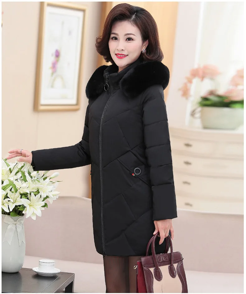 Long Sleeve New Women Medium-Long Parkas Mother Winter Hooded Soft Fur Collar Plus Size 5XL Slim Padded Winter Coats CQ2284