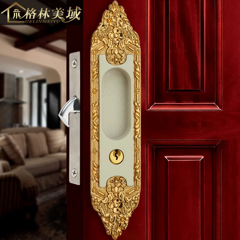 Copper Locked Copper Sliding Door Lock Copper Kitchen Bathroom Slide Door Lock American Handle