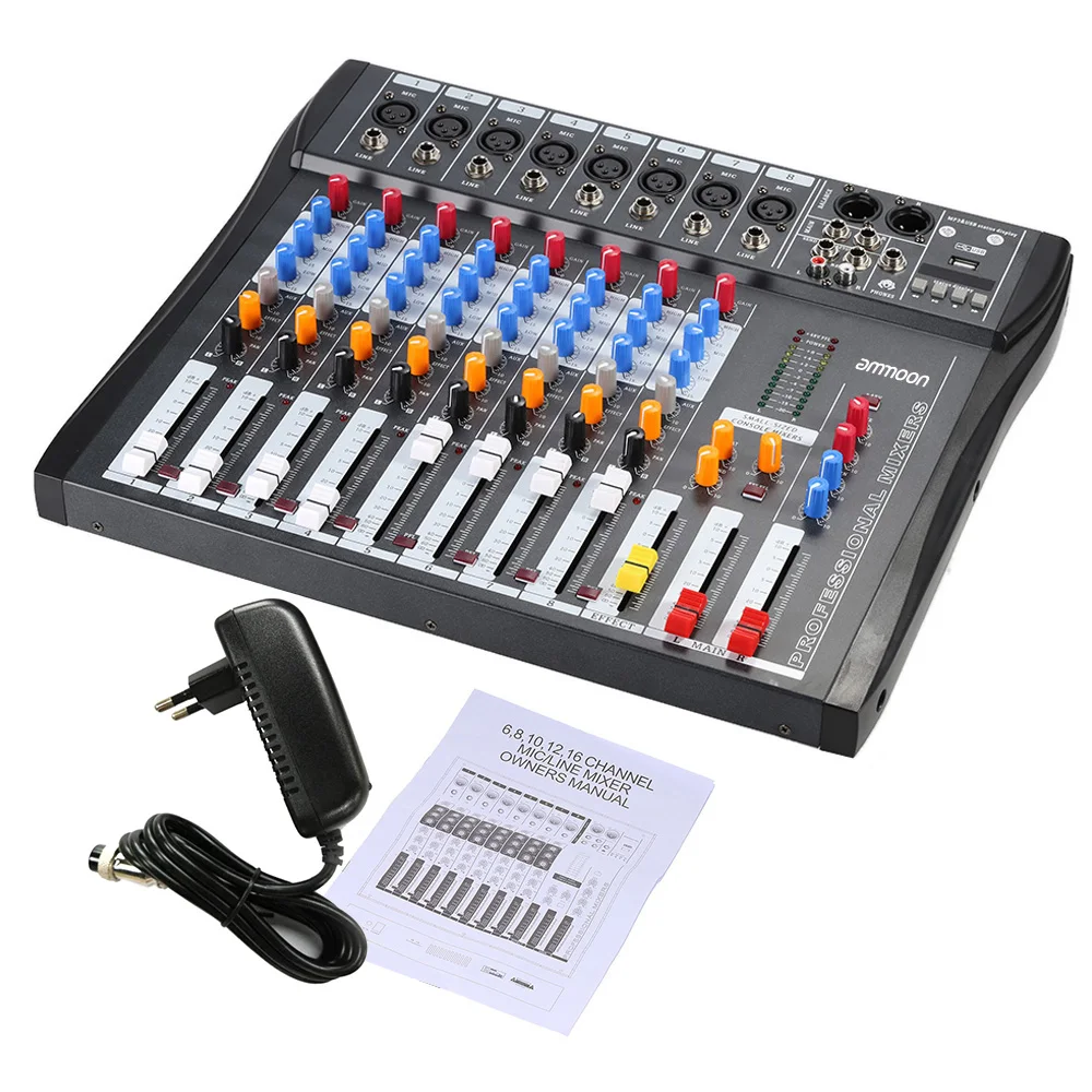 Ammoon CT80S-USB 8-канальный сетевой видеорегистратор цифровая линия для микрофона смешивание звука микшерный пульт с 48В Мощность для Запись DJ музыки