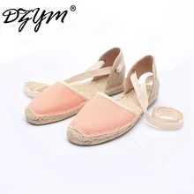 Dzym Новинка 2017 года Классический Боути холст espadrille Женские балетки на плоской подошве Эластичная лента соломы белье обувь полоса зонтик Zapatos Mujer