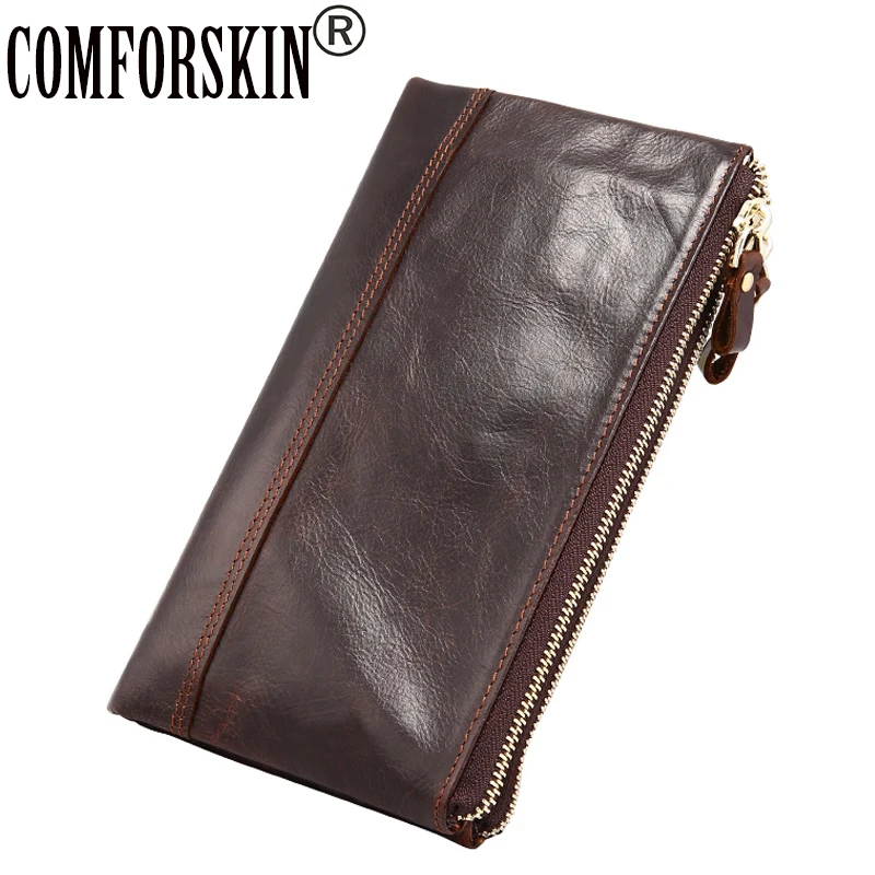 

COMFORSKIN Vintage Multi-Card Bit Men Wallets Large Capacity 2018 Newest Cowhide Leather Long Men Clutch Wallet Business Purses