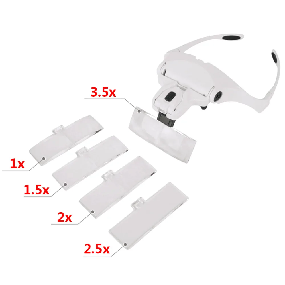 Регулируемая Лупа на голову увеличительное стекло лупа 1,0X1,5X2,0X2,5X3,5X5 объектив с светодиодный увеличительным стеклом es
