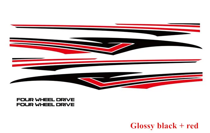 4-х колесных дисков спортивные виниловые наклейки в виде Фотообоев c переводными картинками стайлинга автомобилей талии полоски для Toyota Prado Land Cruiser Авто кузова боковой двери наклейки - Название цвета: glossy black - red