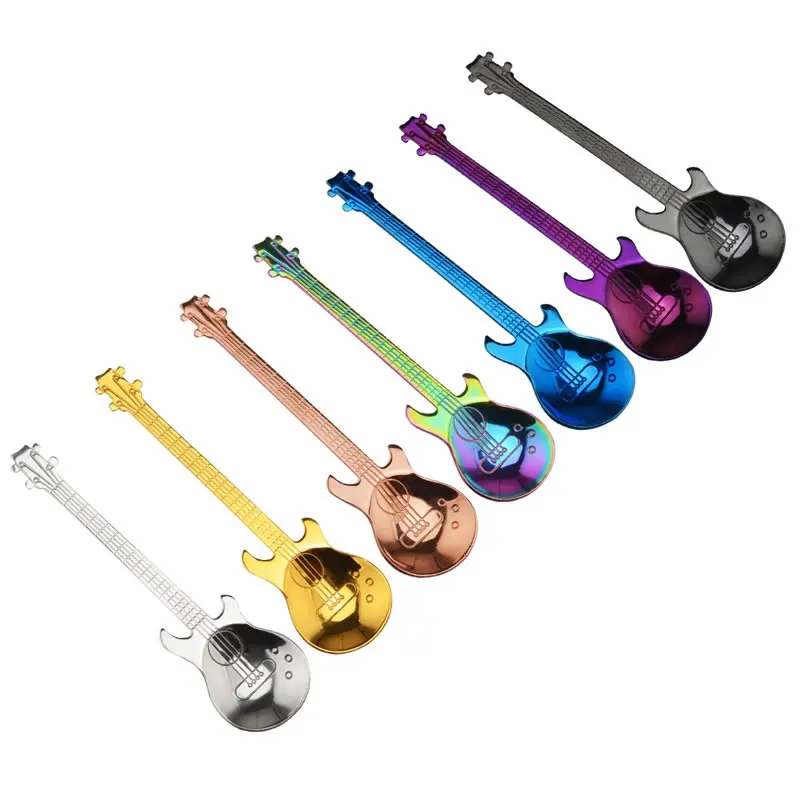 

Stainless Steel Guitar Spoon Coffee Tea Stirring Spoon Music Theme Small Spoon Ice Cream Scoop Creative Home Kitchen Tableware