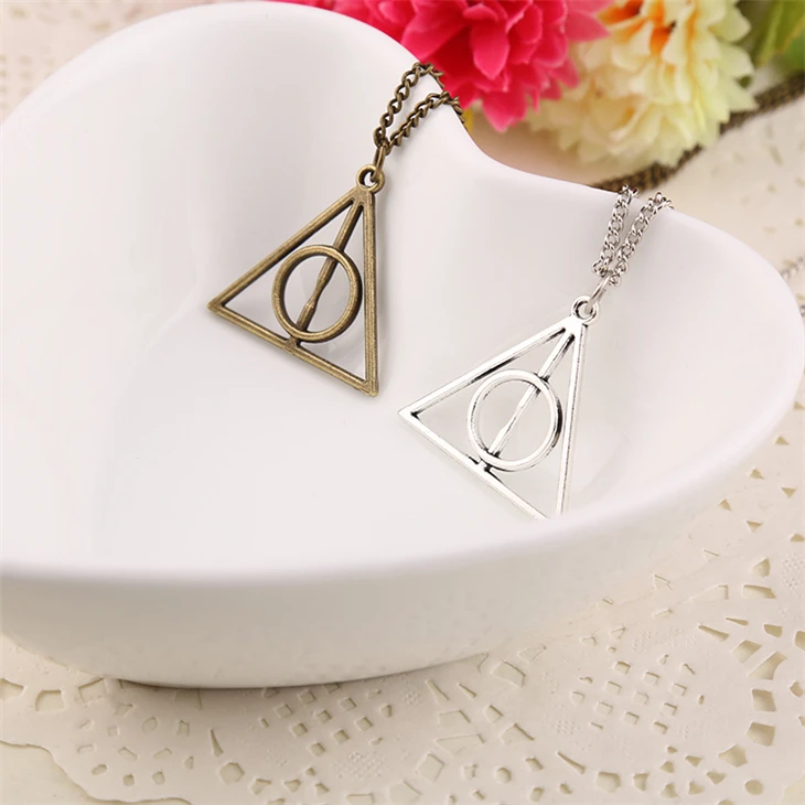 Deathly Hallows ожерелье Luna модный винтажный античный серебряный и бронзовый треугольный кулон с вращающимся элементом для женщин оптом много