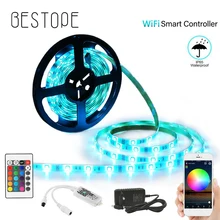 Wifi led şerit ışık 10M 5M SMD RGB 2835 5050 diyot led şerit şerit su geçirmez led bant ve uzaktan kumanda adaptör seti(China)