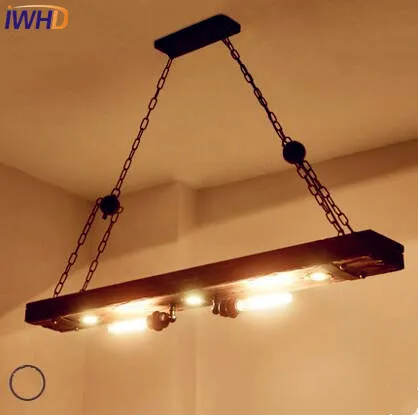 Подвесной светильник IWHD винтажный деревянный в стиле чердак|lamparas colgantes|pendant light