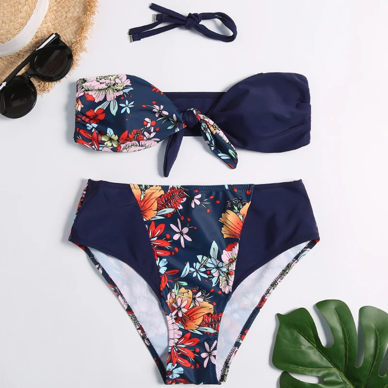 

2019 bikini women's swimsuit small big chest gathered vacation swimsuit sexy lace split beach three-point hot spring swimsuit