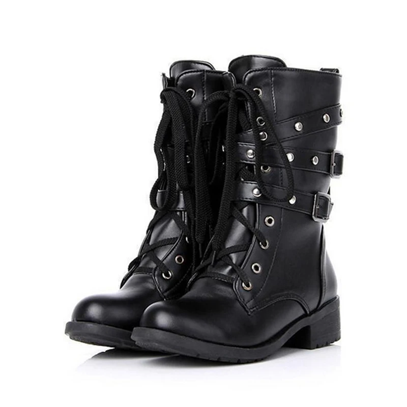 women's lace up moto boots