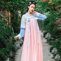 Классический китайский танец костюм вышивка Hanfu Женский карнавальный наряд леди Восточная фея платье народное представление одежда DF1049