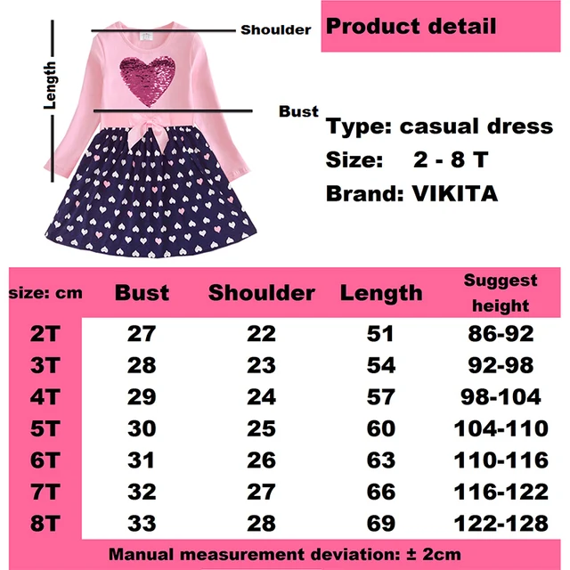 VIKITA Girls Cotton Dress Long Sleeve Children Patchwork Vestidos Kid Dresses for Girls Clothes Toddlers Cartoon Princess Dress 6