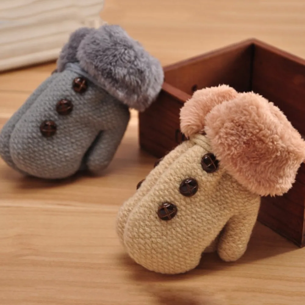 Зимние теплые детские рукавицы из трикотажной ткани, двойные утолщенные Детские перчатки для мальчиков и девочек