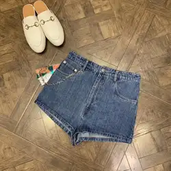 2019 сезон весна лето новые женские Письмо флокированное ожерелье джинсовые шорты 0329